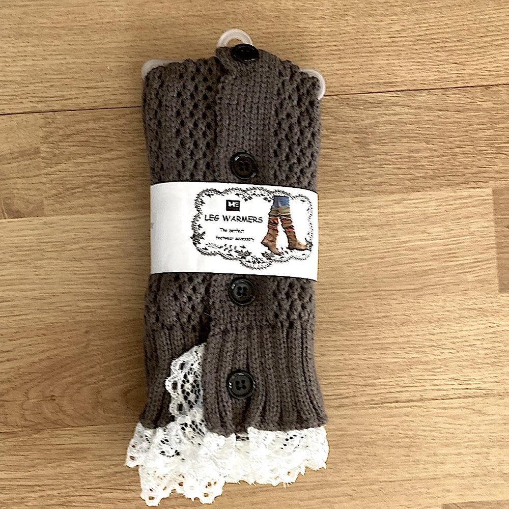NWT Leg Warmer Stretchy Knit W/ Buttons & Lace